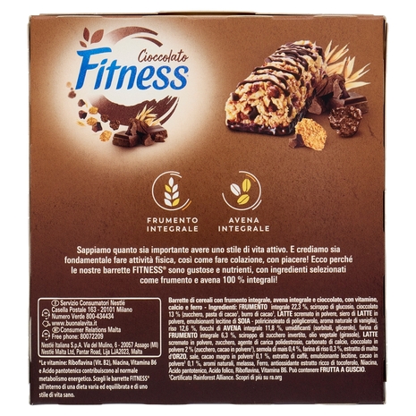 FITNESS Chocolate Barrette Cereali Integrali con Cioccolato al Latte 6 pezzi da 23,5 g