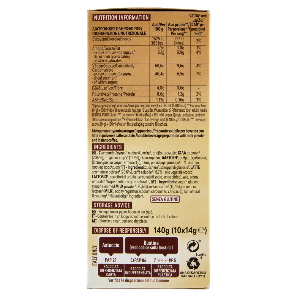 NESCAFÉ Cappuccino Solubile, 10 Bustine 140g