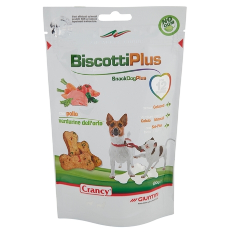 Giuntini Crancy BiscottiPlus per cani di piccola e media taglia con pollo e verdurine dell'orto 100g