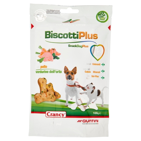 Giuntini Crancy BiscottiPlus per cani di piccola e media taglia con pollo e verdurine dell'orto 100g