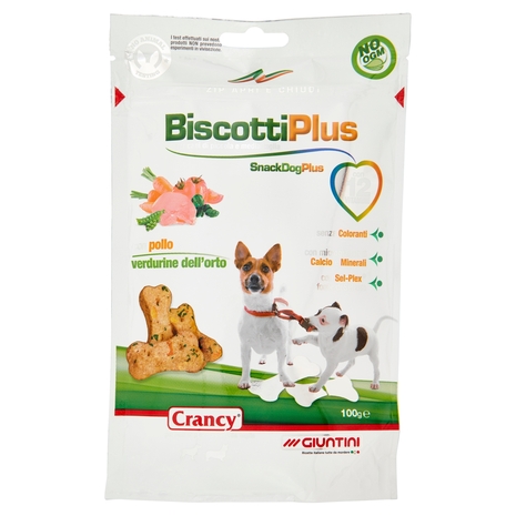 Giuntini Crancy BiscottiPlus per cani di piccola e media taglia con pollo e verdurine dell'orto 100g