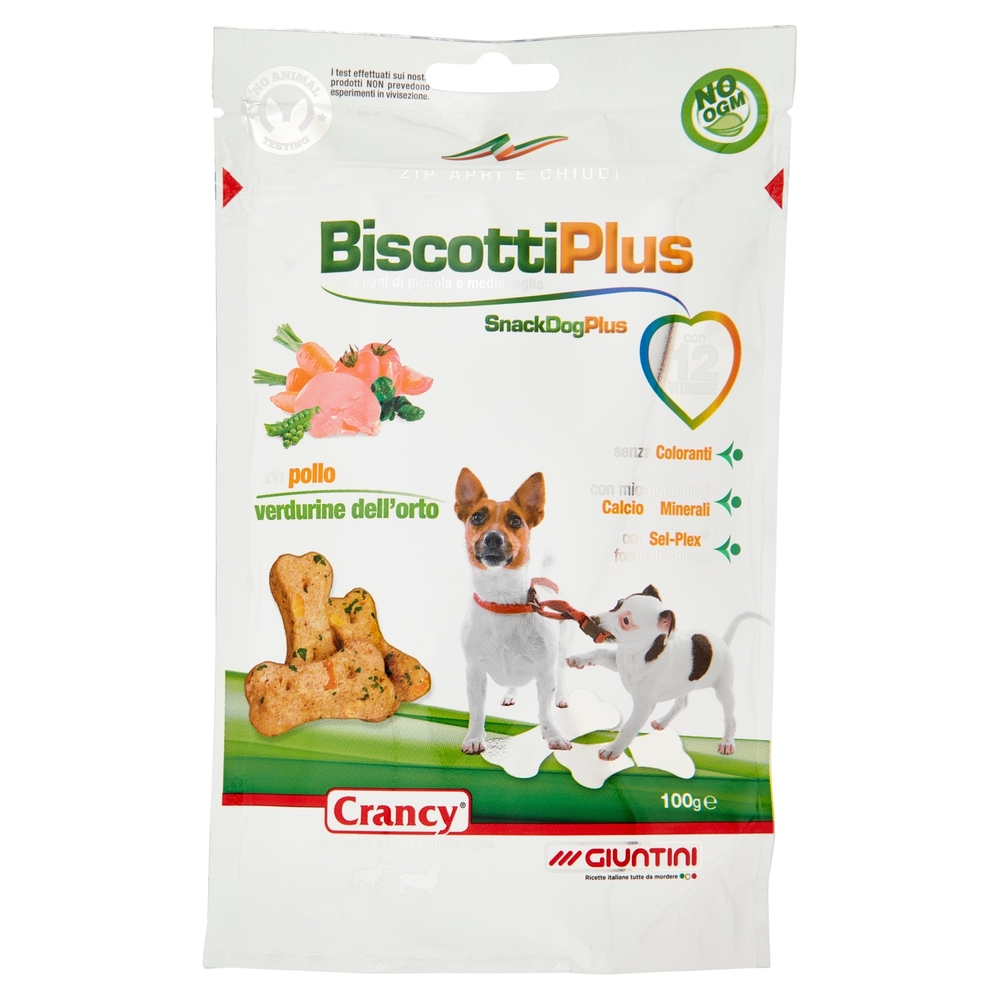 Giuntini Crancy BiscottiPlus per cani di piccola e media taglia con pollo e verdurine dell'orto 100g
