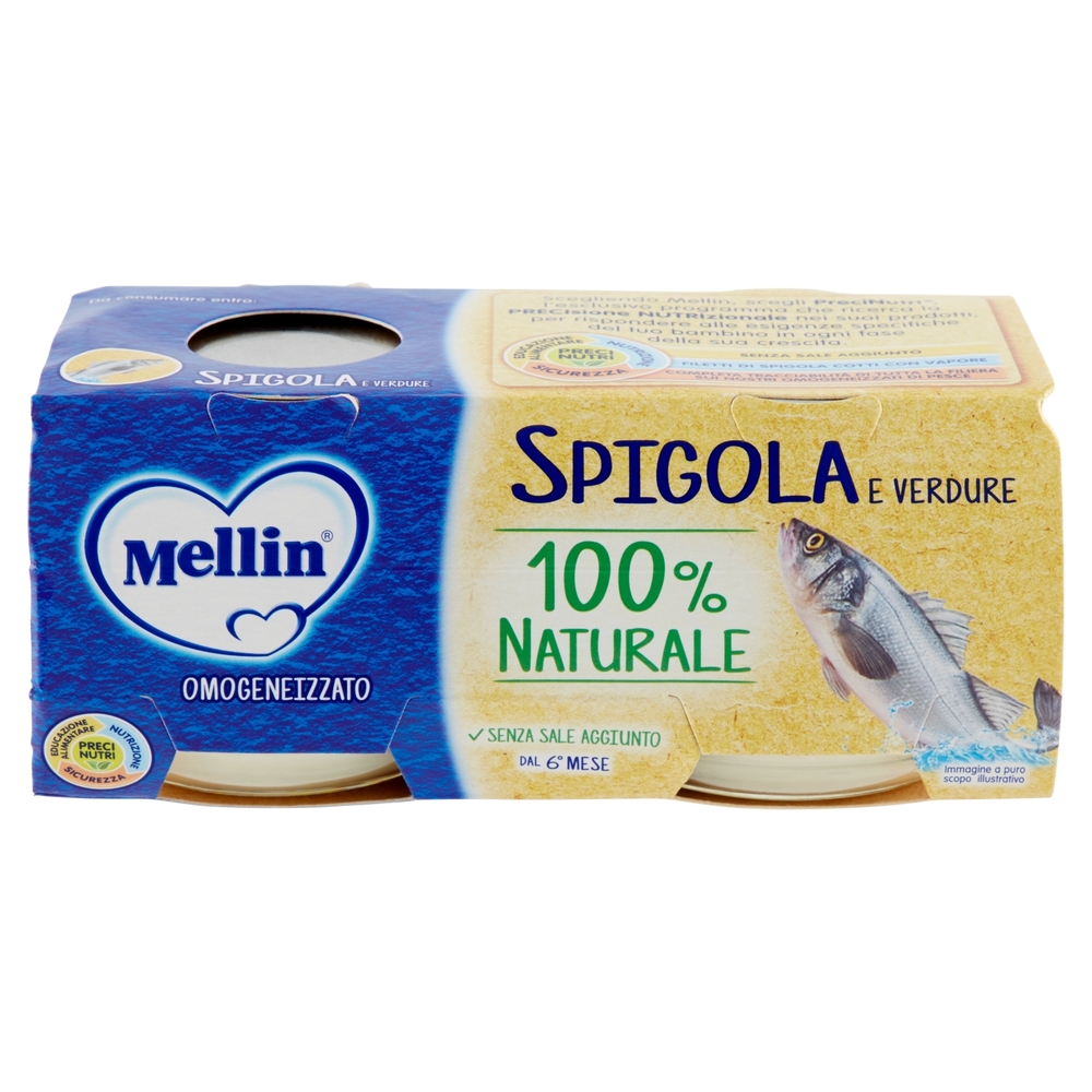 Mellin Spigola e Verdure 100% Naturale Omogeneizzato 2 x 80 g