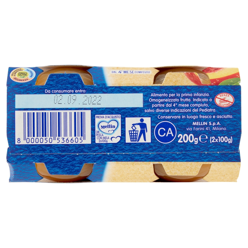 Mellin Pesca con Mela 100% Naturale Omogeneizzato 2 x 100 g