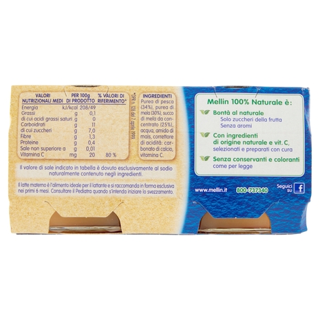 Mellin Pesca con Mela 100% Naturale Omogeneizzato 2 x 100 g