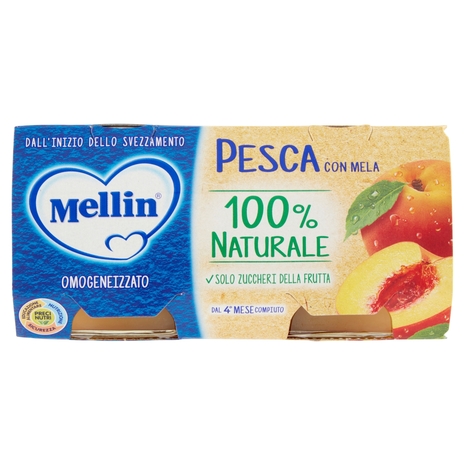 Mellin Pesca con Mela 100% Naturale Omogeneizzato 2 x 100 g
