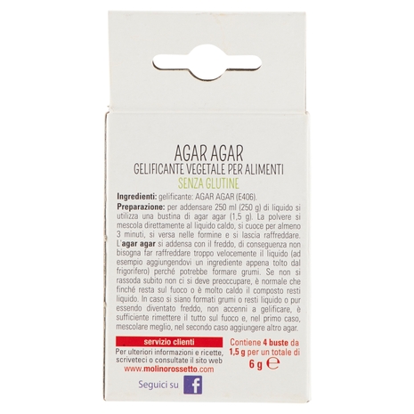 Molino Rossetto Agar Agar Gelificante Vegetale Senza Glutine 4 x 1,5 g