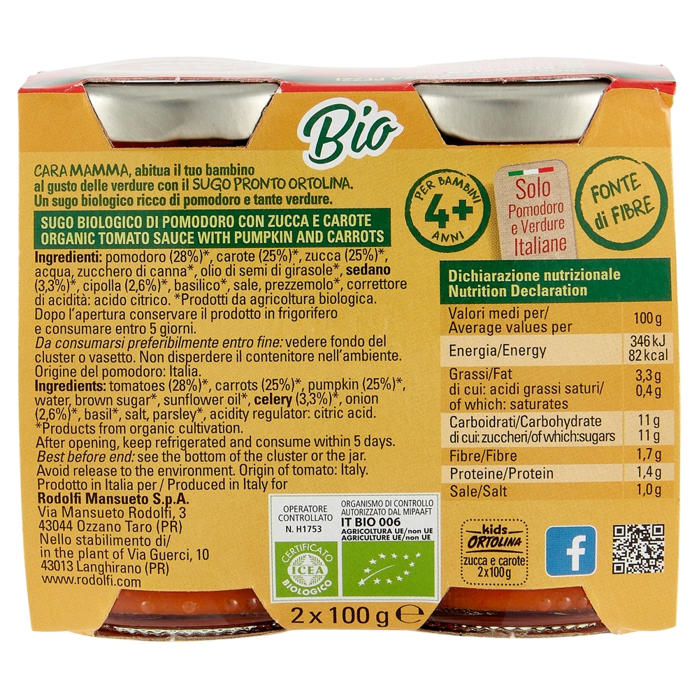 Ortolina kids Bio Pomodoro Zucca & Carote 2 x 100 g