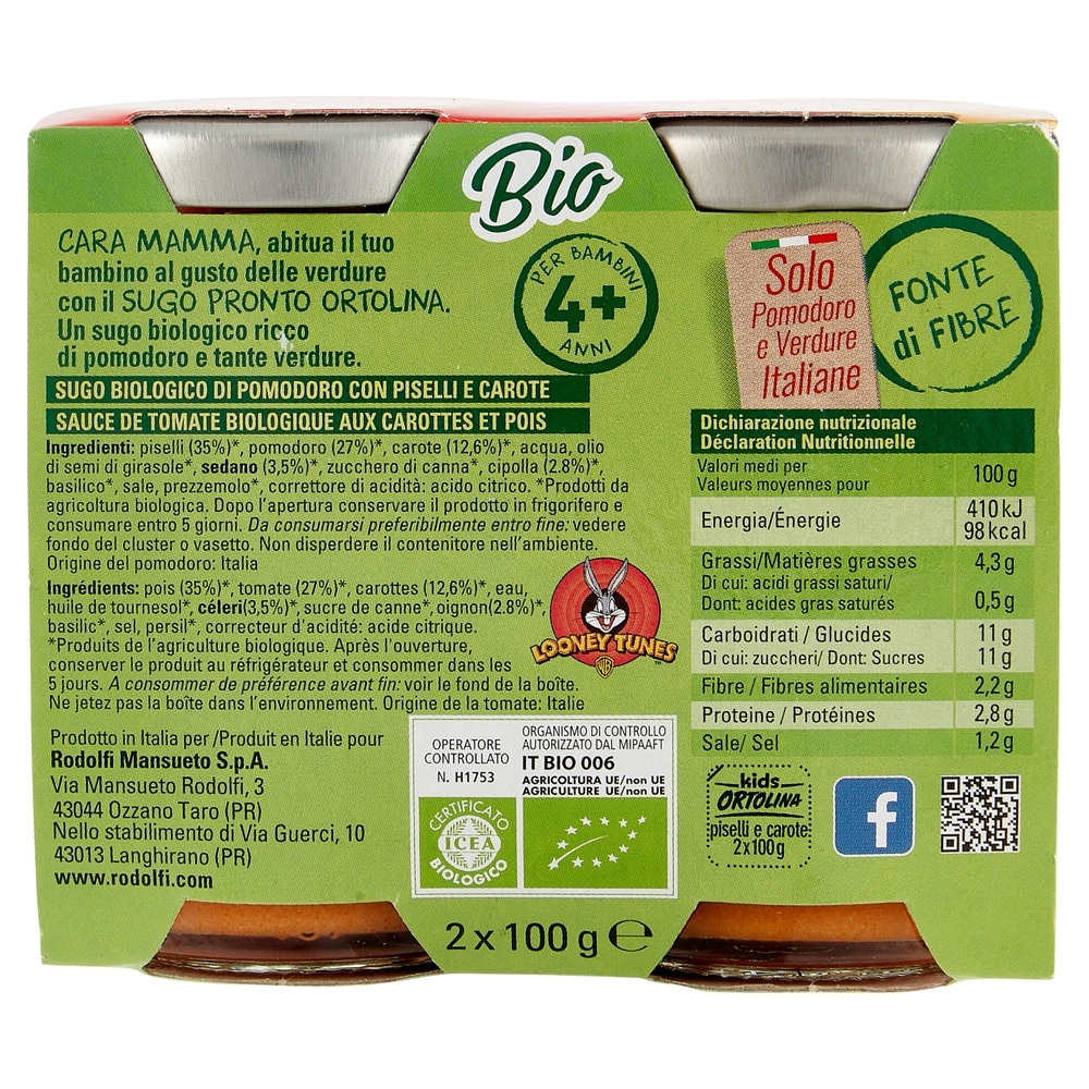 Ortolina kids Bio Pomodoro Piselli & Carote 2 x 100 g