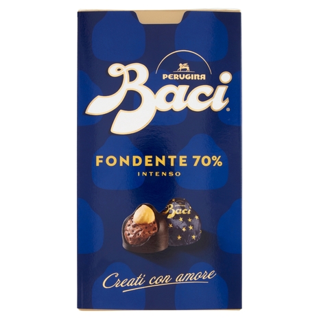 BACI PERUGINA Fondentissimo 70% Cioccolatini ripieni al Gianduia e Nocciola intera scatola 200 g