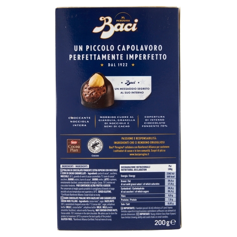 BACI PERUGINA Fondentissimo 70% Cioccolatini ripieni al Gianduia e Nocciola intera scatola 200 g
