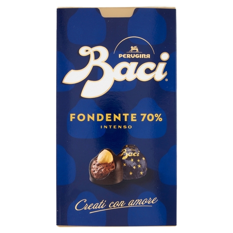 BACI PERUGINA Fondentissimo 70% Cioccolatini ripieni al Gianduia e Nocciola intera scatola 200 g