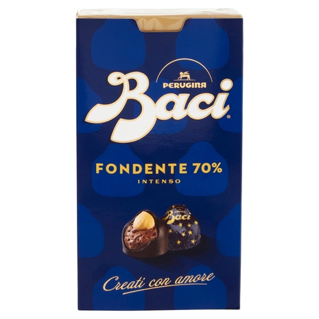BACI PERUGINA Fondentissimo 70% Cioccolatini ripieni al Gianduia e Nocciola intera scatola 200 g