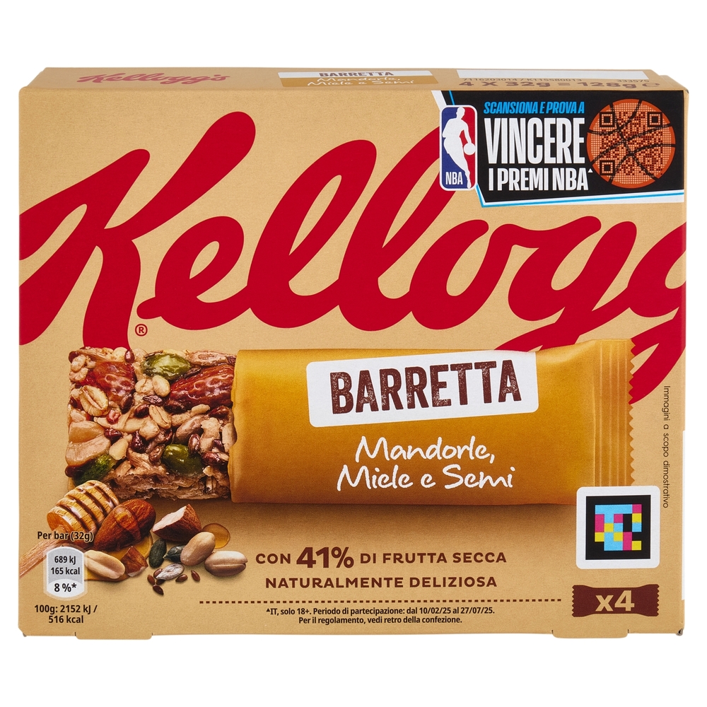 Kellogg's Barretta Mandorle, Miele e Semi 4 x 32 g