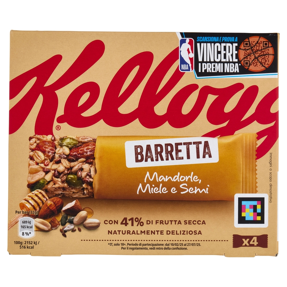 Kellogg's Barretta Mandorle, Miele e Semi 4 x 32 g