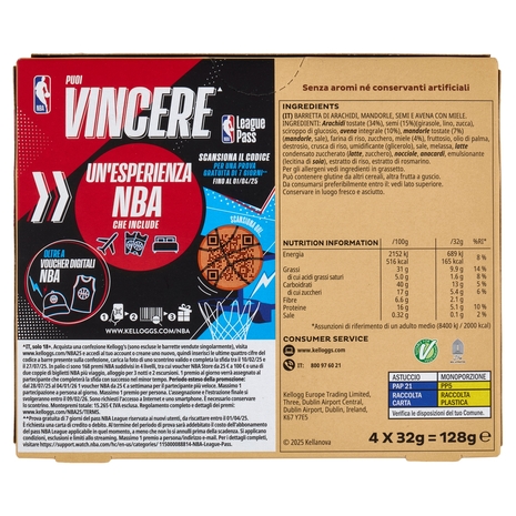 Kellogg's Barretta Mandorle, Miele e Semi 4 x 32 g