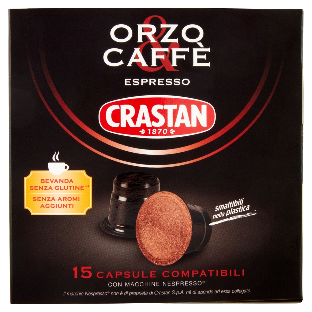 Crastan Orzo & Caffè Espresso 15 Capsule Compatibili con Macchine Nespresso* 15 x 2,6 g