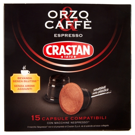 Crastan Orzo & Caffè Espresso 15 Capsule Compatibili con Macchine Nespresso* 15 x 2,6 g