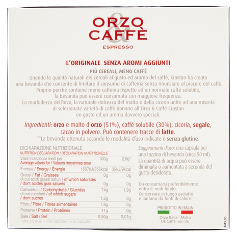 Crastan Orzo & Caffè Espresso 15 Capsule Compatibili con Macchine Nespresso* 15 x 2,6 g