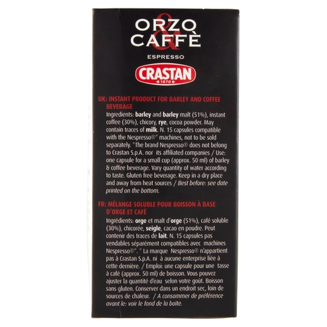Crastan Orzo & Caffè Espresso 15 Capsule Compatibili con Macchine Nespresso* 15 x 2,6 g