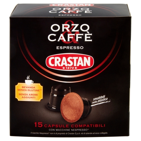Crastan Orzo & Caffè Espresso 15 Capsule Compatibili con Macchine Nespresso* 15 x 2,6 g