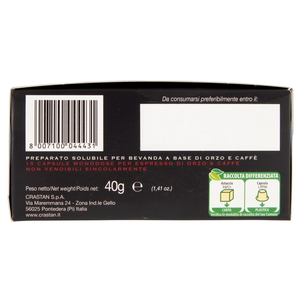 Crastan Orzo & Caffè Espresso 15 Capsule Compatibili con Macchine Nespresso* 15 x 2,6 g