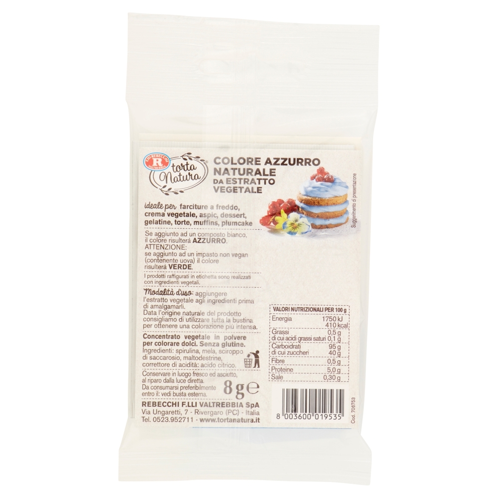 F.lli Rebecchi Valtrebbia torta Natura Colore Azzurro Naturale da Estratto Vegetale 8 g