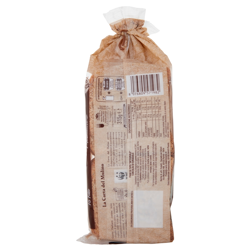 Mulino Bianco Pan Carrè Pane Integrale Ideale per Toast 315g