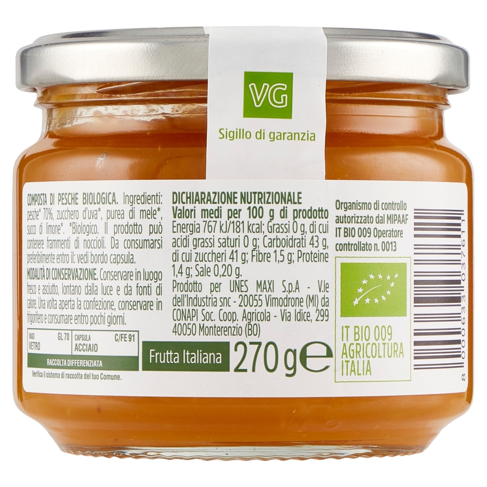 Composta di Pesche Senza Pectina Aggiunta BIO Il Viaggiator Goloso