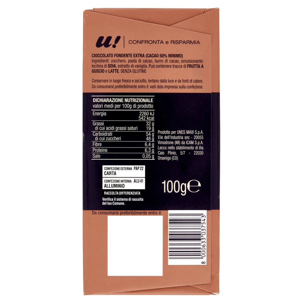 Cioccolato Fondente Extra 50% U! Confronta e Risparmia