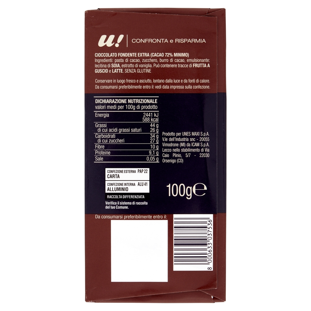 Cioccolato Fondente Extra 72% U! Confronta e Risparmia
