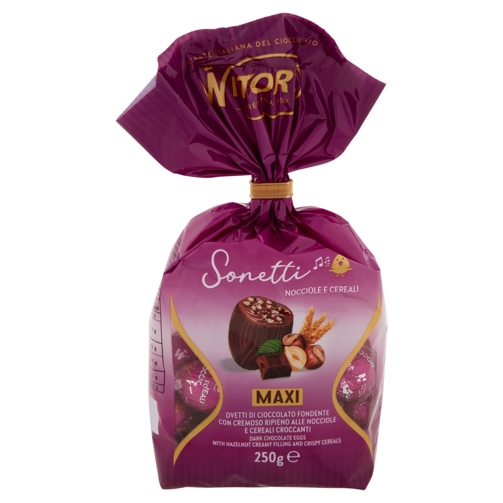 Witor's Sonetti Maxi Ovetti di Cioccolato Fondente con Cremoso Ripieno alle Nocciole e Cereali 250 g