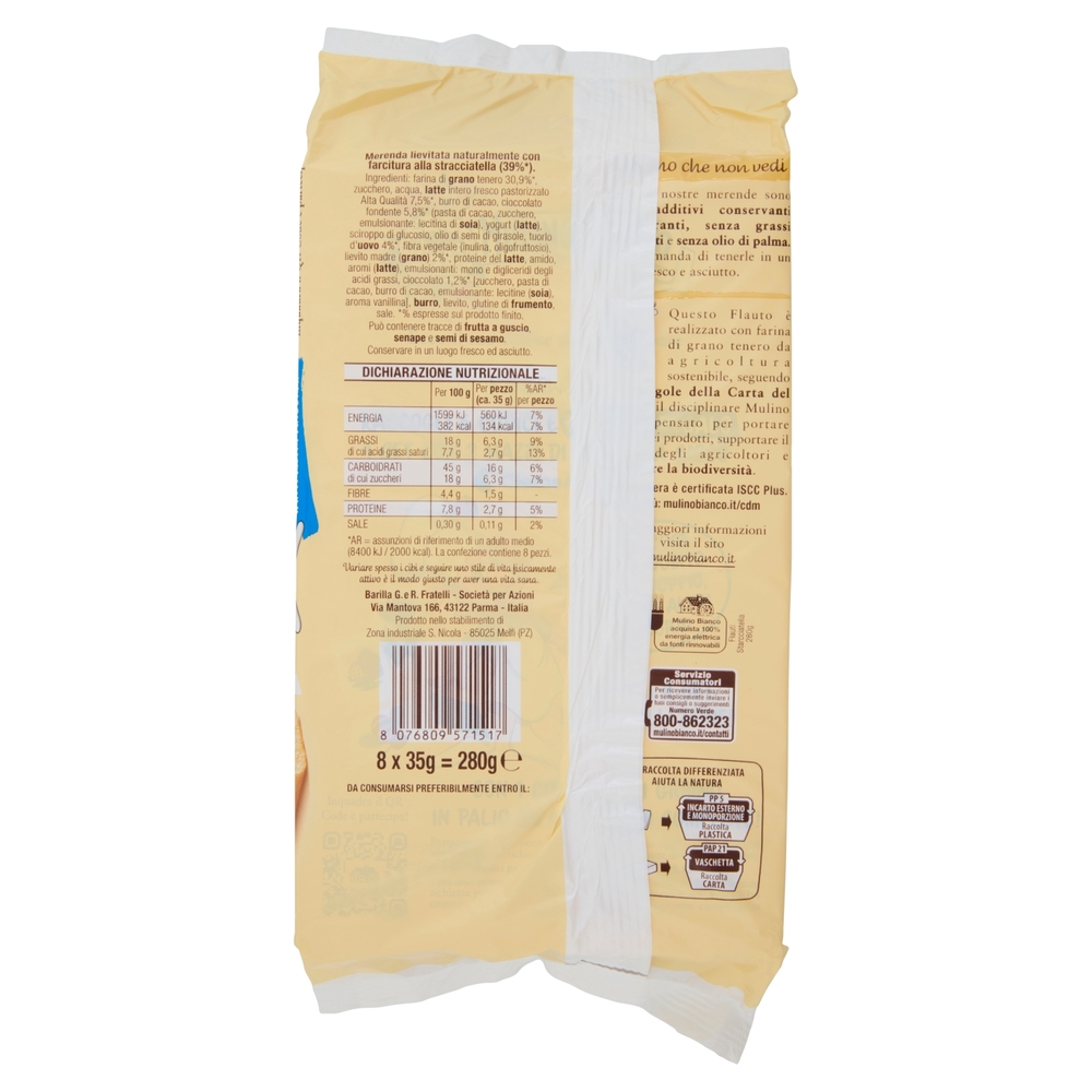 Mulino Bianco Flauti Stracciatella Merenda con 100% Latte Fresco Italiano 280g