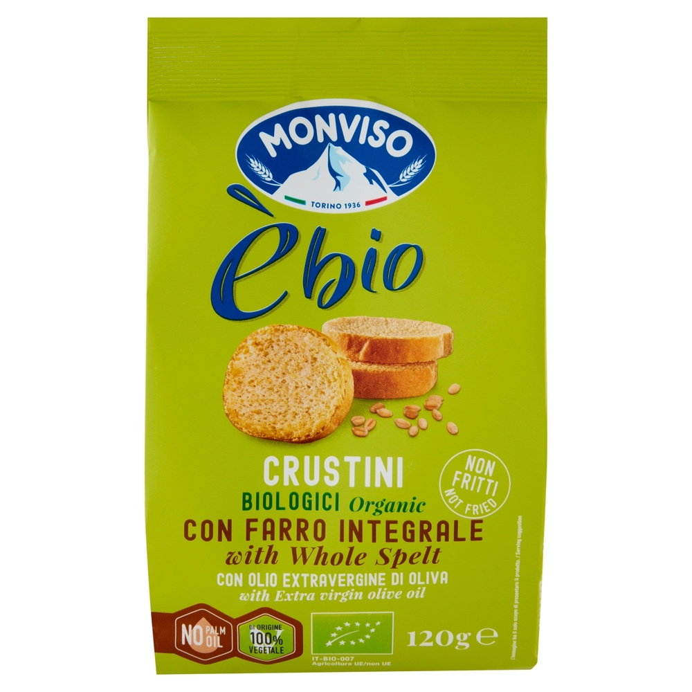 Monviso èbio Crustini Biologici con Farro Integrale con Olio Extravergine di Oliva 120 g