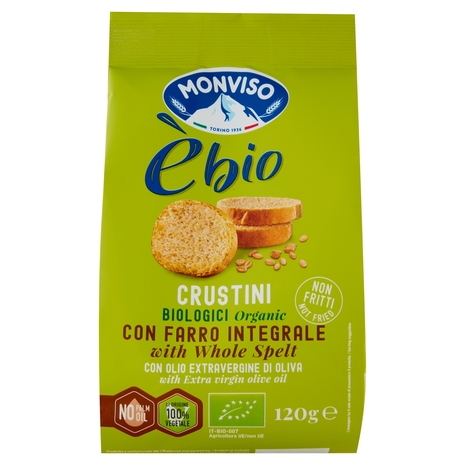 Monviso èbio Crustini Biologici con Farro Integrale con Olio Extravergine di Oliva 120 g