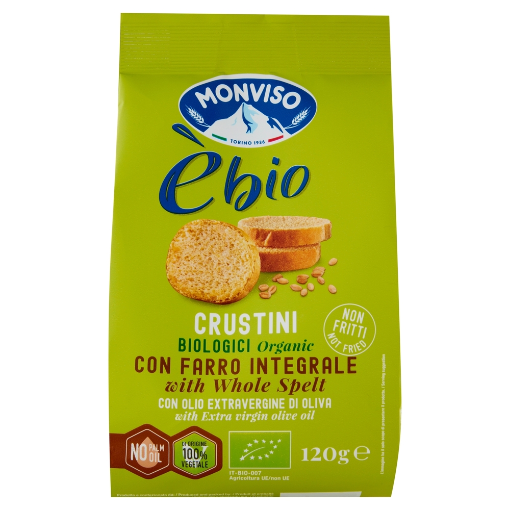 Monviso èbio Crustini Biologici con Farro Integrale con Olio Extravergine di Oliva 120 g