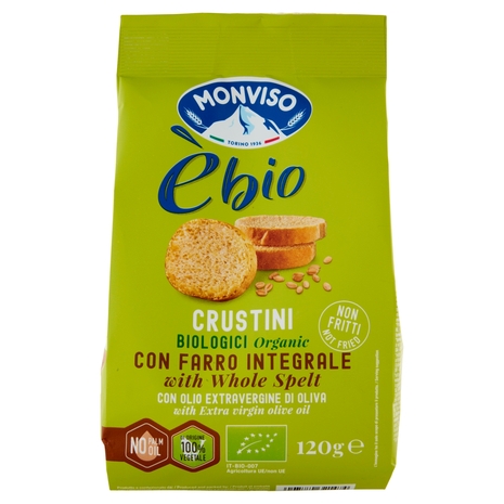 Monviso èbio Crustini Biologici con Farro Integrale con Olio Extravergine di Oliva 120 g