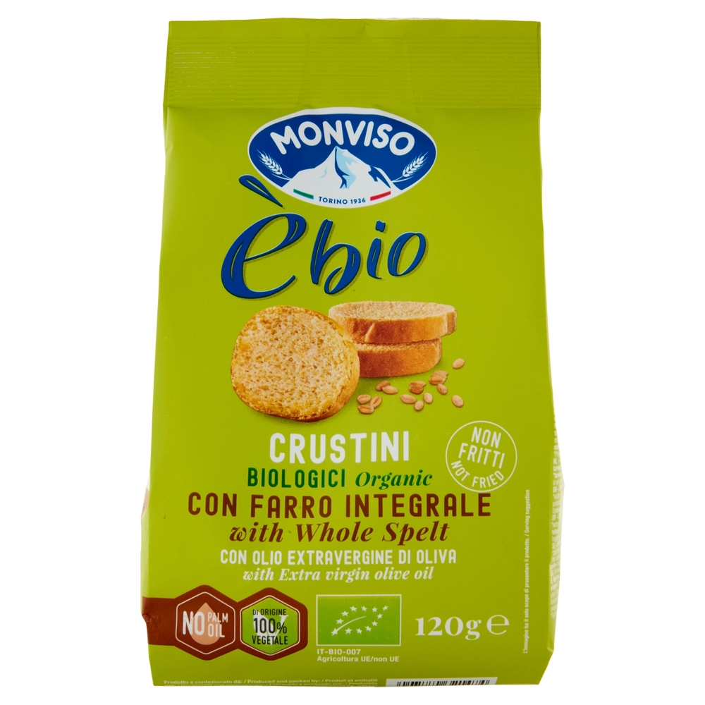 Monviso èbio Crustini Biologici con Farro Integrale con Olio Extravergine di Oliva 120 g