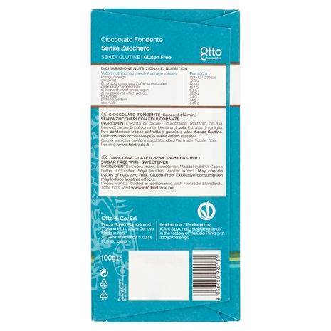 Otto Chocolates Cioccolato Fondente Senza Zucchero 60% 100 g