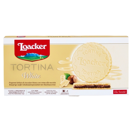 Loacker Tortina White Wafer ricoperto di Cioccolato Bianco con crema Nocciole 100% Italiane 21gx3
