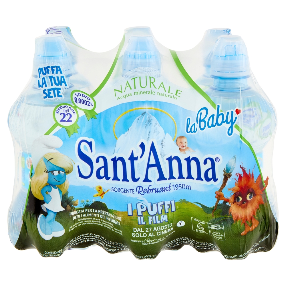 Sant'Anna la Baby Naturale Sorgente Rebruant Vinadio i Puffi 6 x 0,25 L