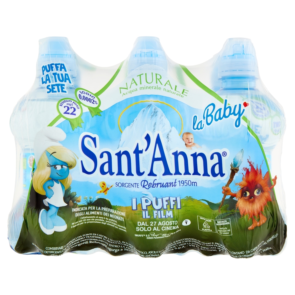 Sant'Anna la Baby Naturale Sorgente Rebruant Vinadio i Puffi 6 x 0,25 L