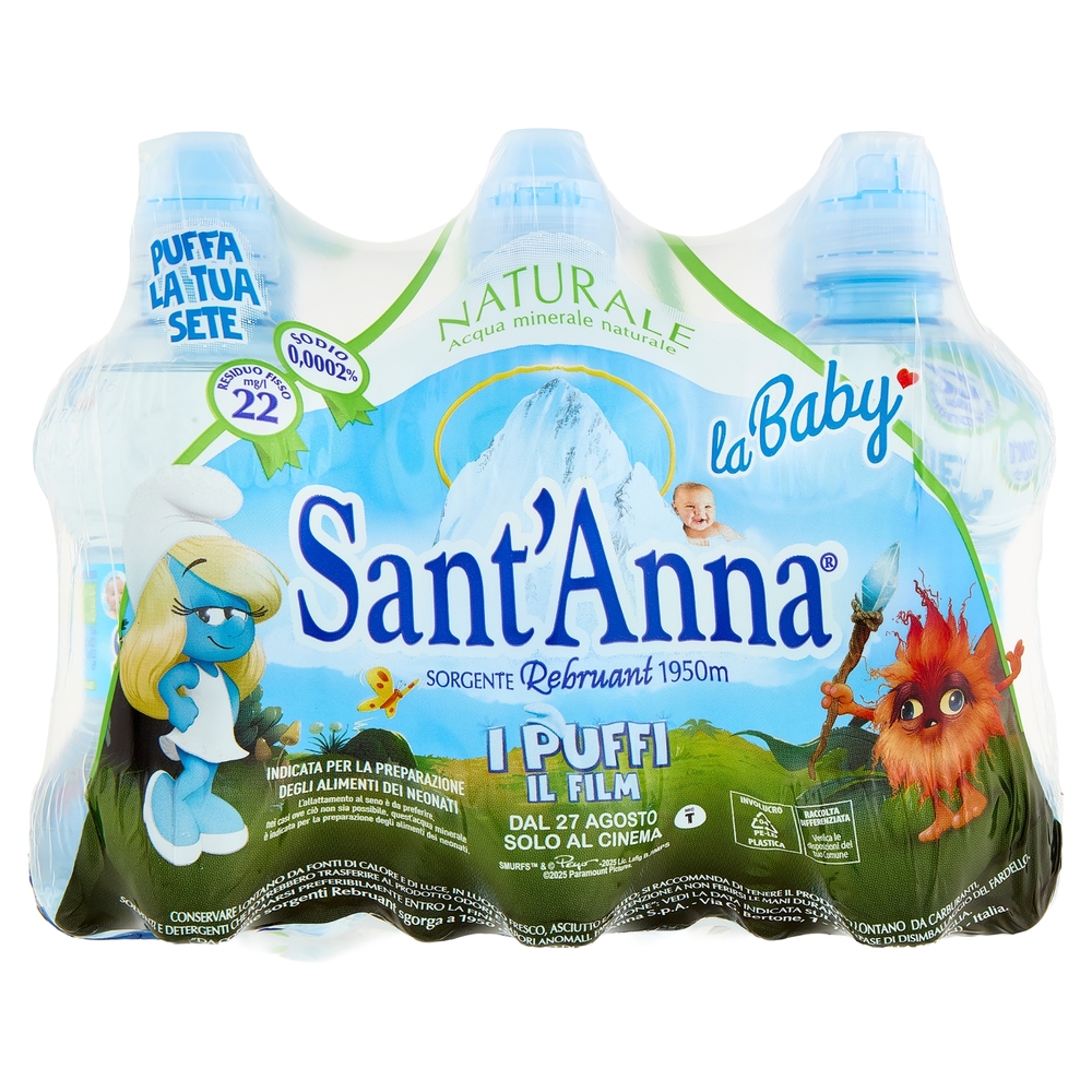 Sant'Anna la Baby Naturale Sorgente Rebruant Vinadio i Puffi 6 x 0,25 L