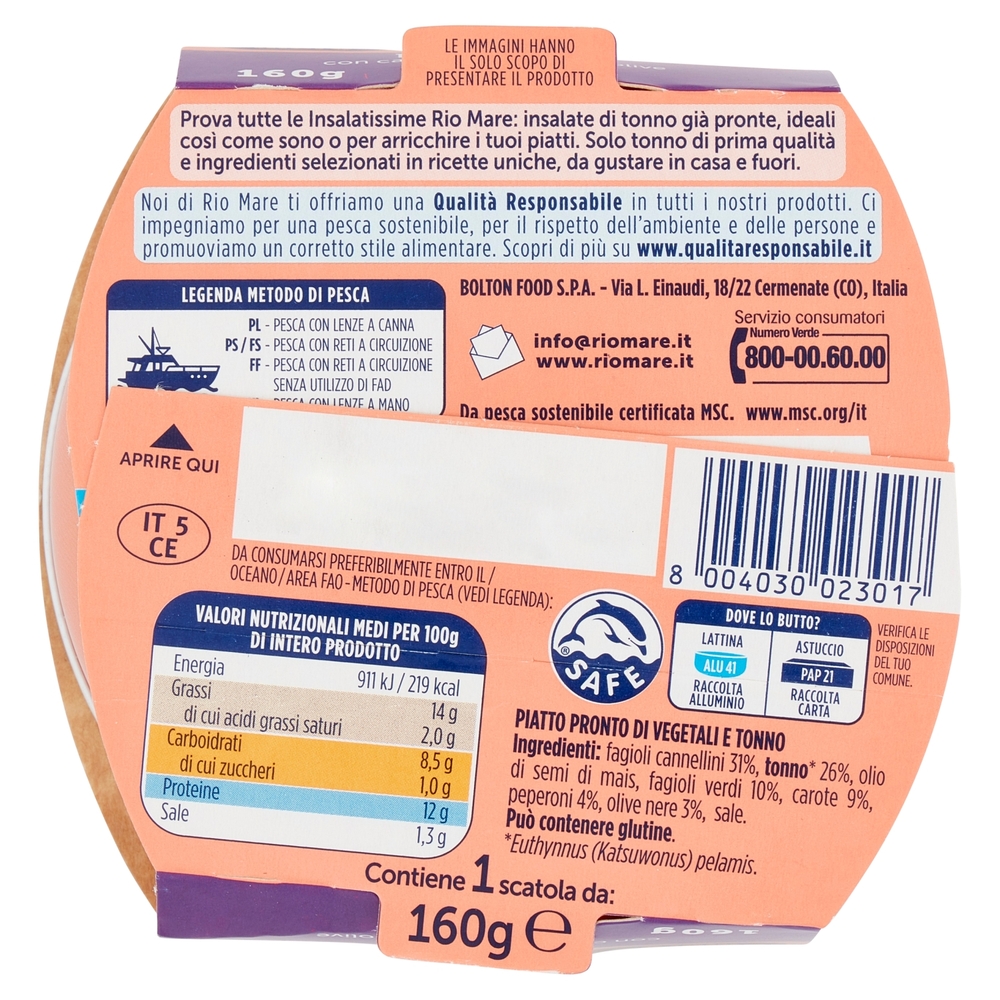 Rio mare Insalatissime Insalata di Tonno Fagioli con carote, peperoni e olive 160 g