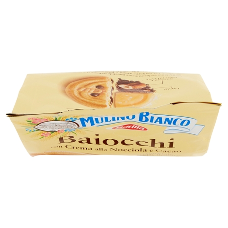 Mulino Bianco Baiocchi Biscotti Snack Farciti con Crema alla Nocciola e Cacao 260g