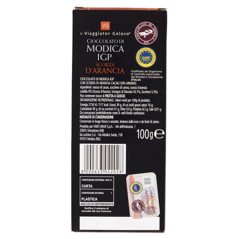Cioccolato di Modica IGP Scorza d'Arancia Il Viaggiator Goloso