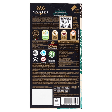 Vanini fondente 62% con pera e cannella 100 g