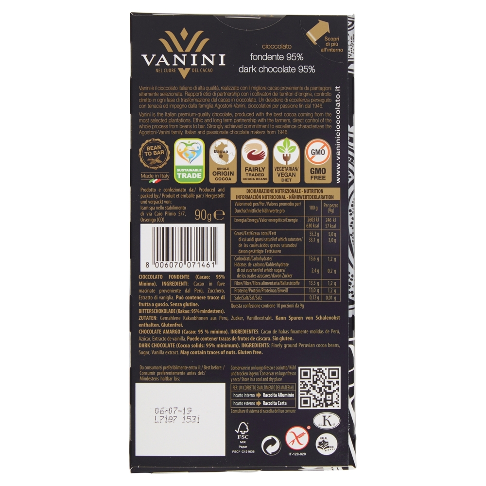 Vanini fondente 95% 90 g