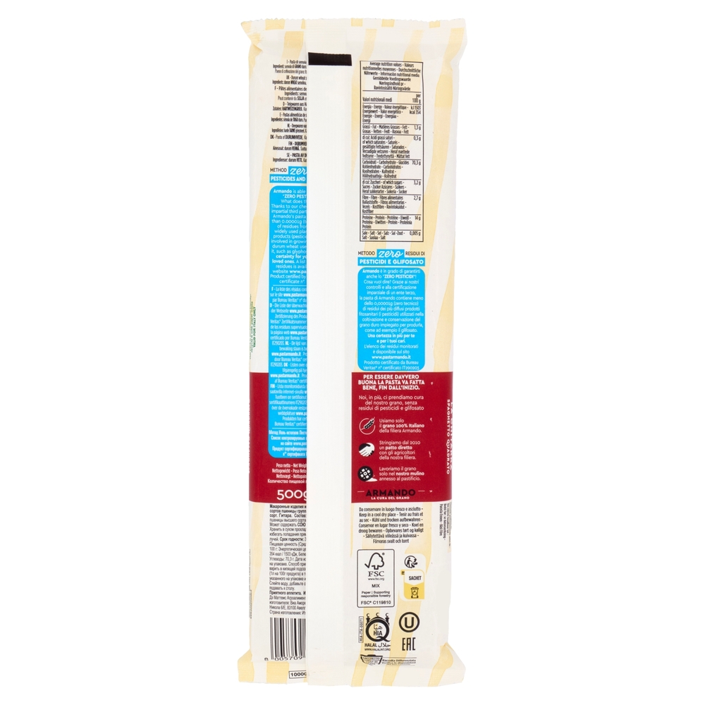 Armando Metodo zero Residui di Pesticidi e Glifosato la Chitarra Spaghetto Quadrato 500 g
