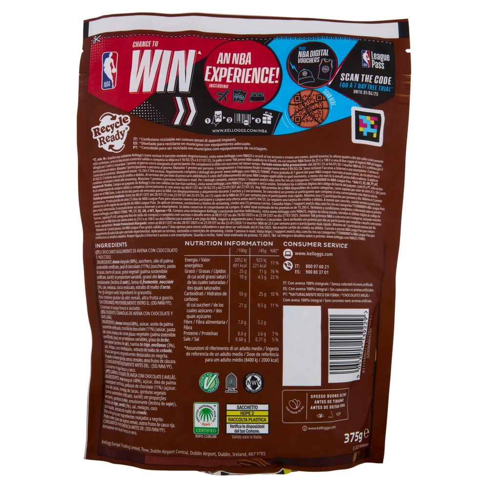 Kellogg's Extra granola cioccolato e nocciole 375 g